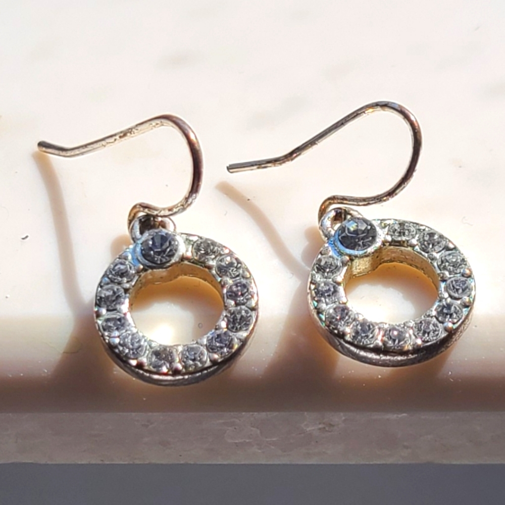 Silver Drop Earrings w/ Crystals
